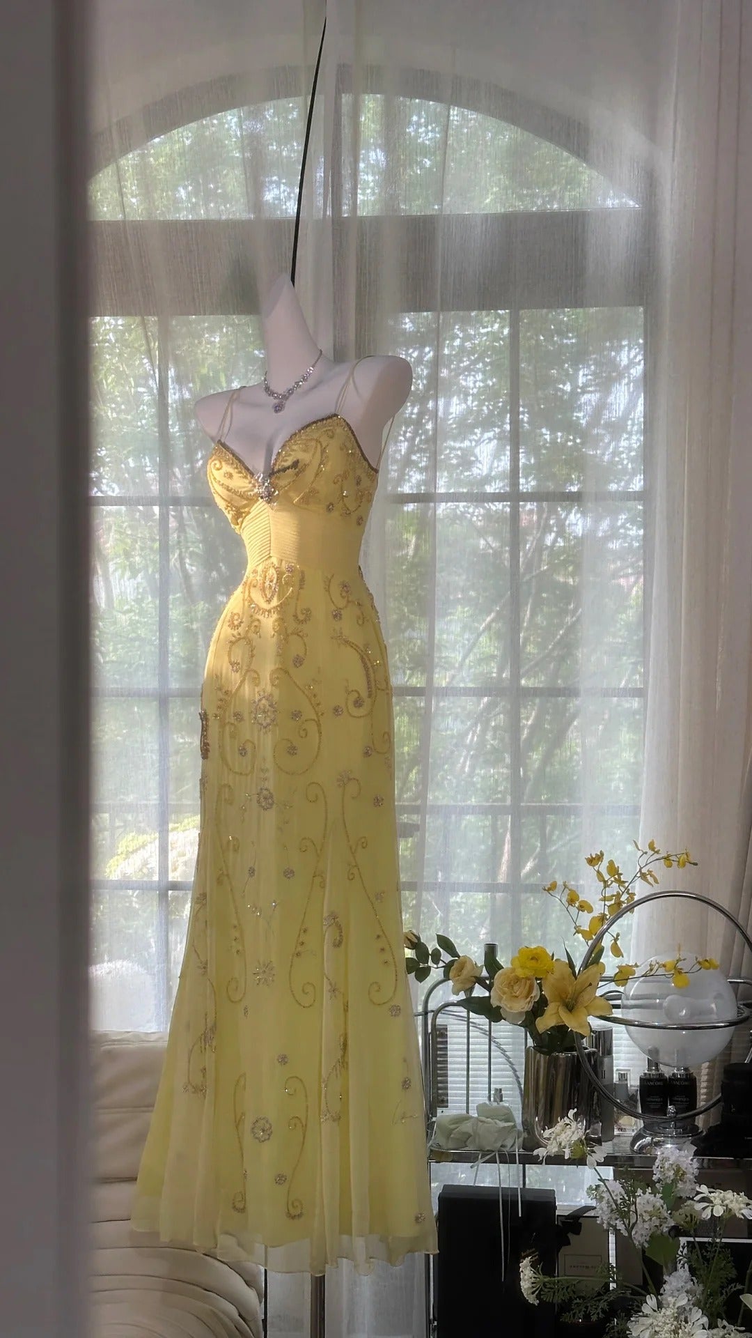 Yellow Beaded Evening Dress Unique Long Prom Dress cg25572