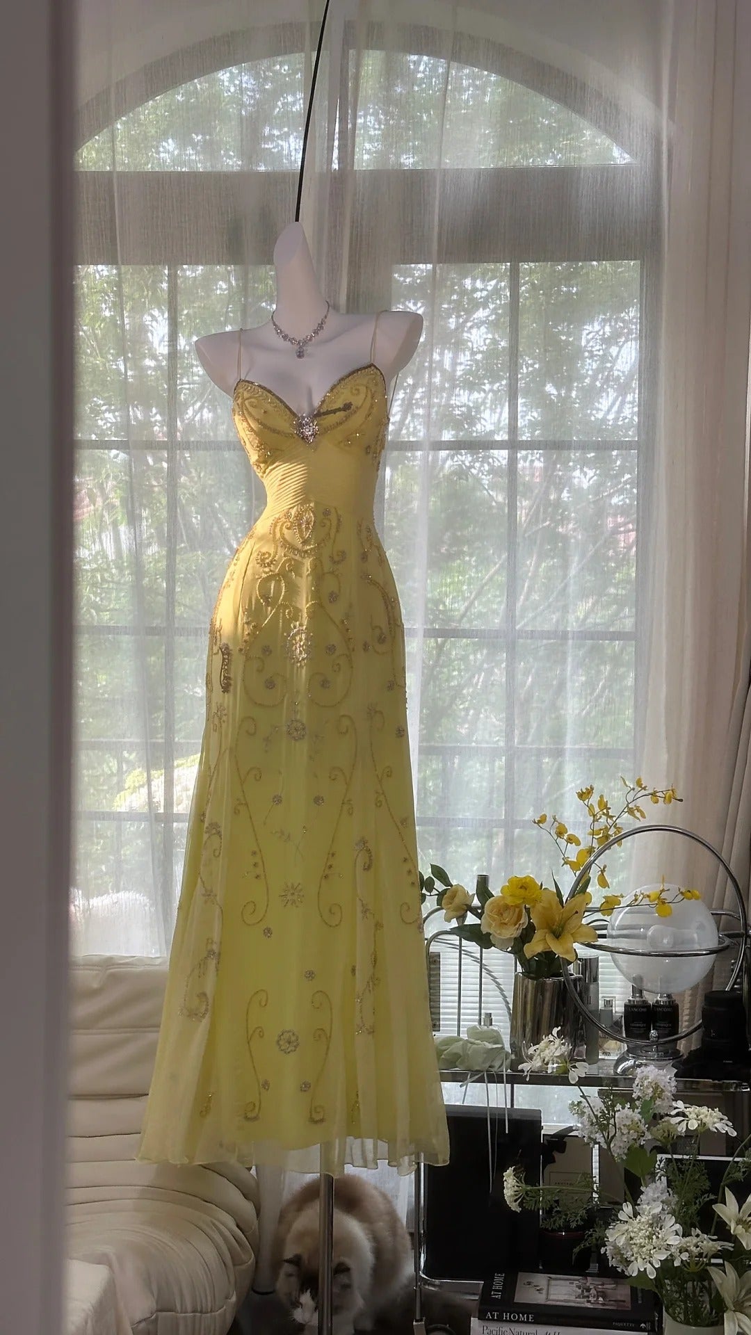 Yellow Beaded Evening Dress Unique Long Prom Dress cg25572