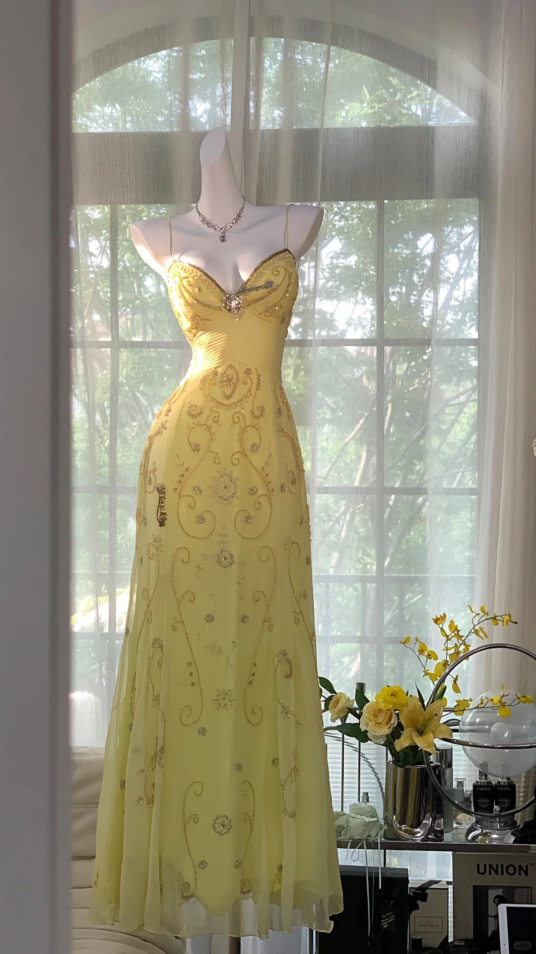 Yellow Beaded Evening Dress Unique Long Prom Dress cg25572