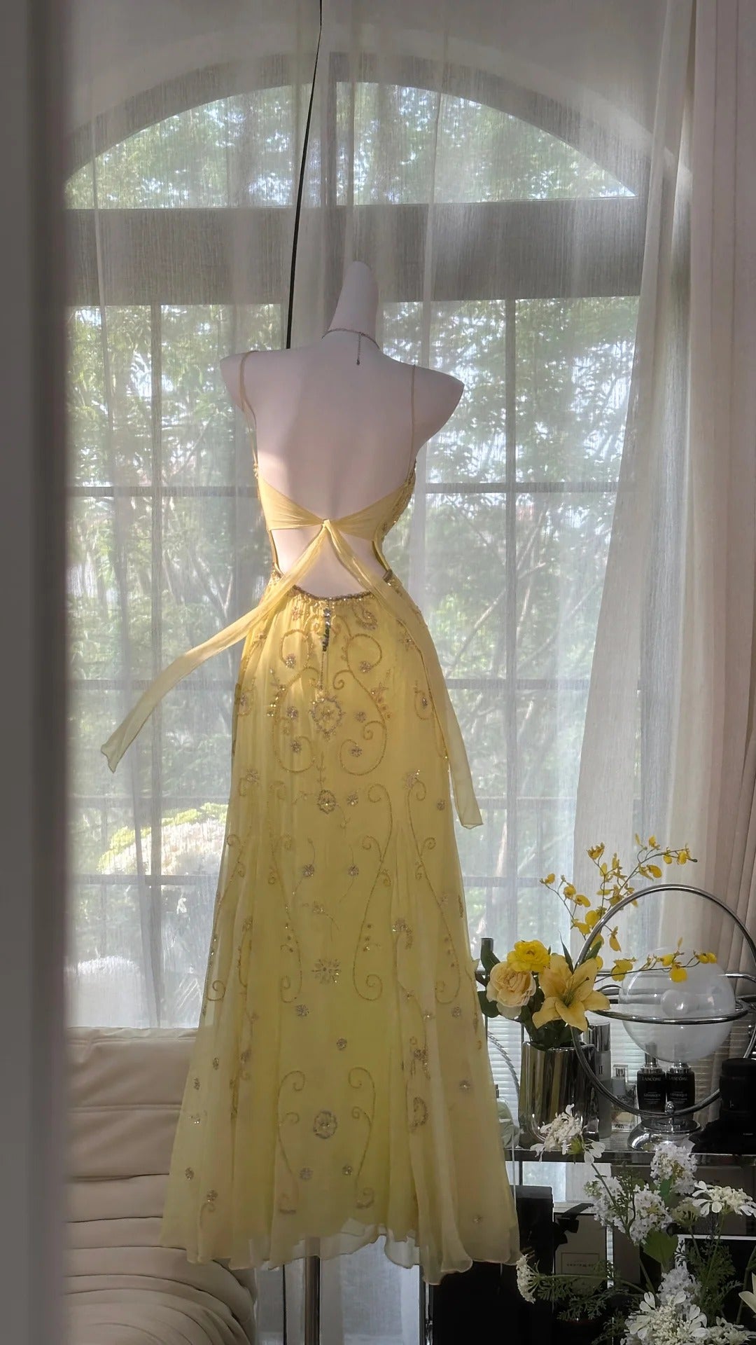 Yellow Beaded Evening Dress Unique Long Prom Dress cg25572