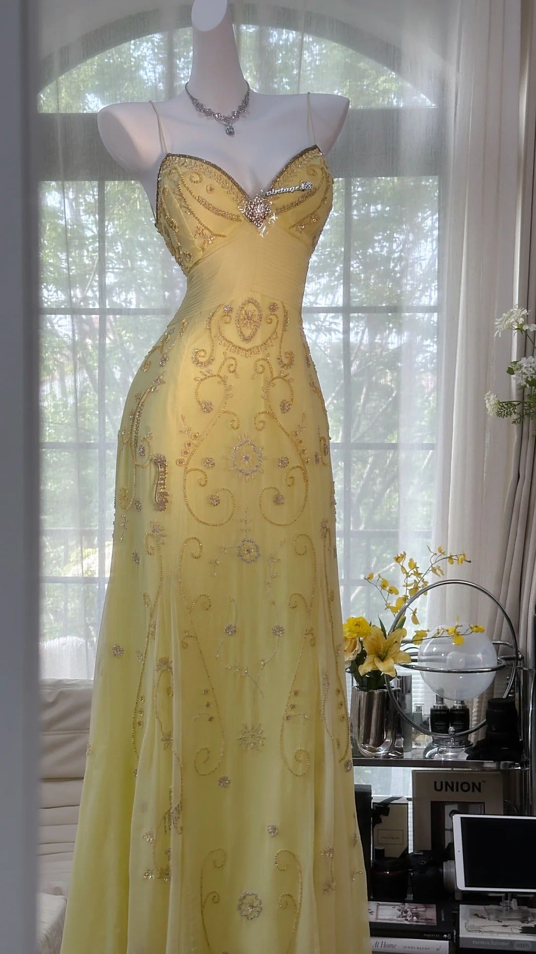 Yellow Beaded Evening Dress Unique Long Prom Dress cg25572