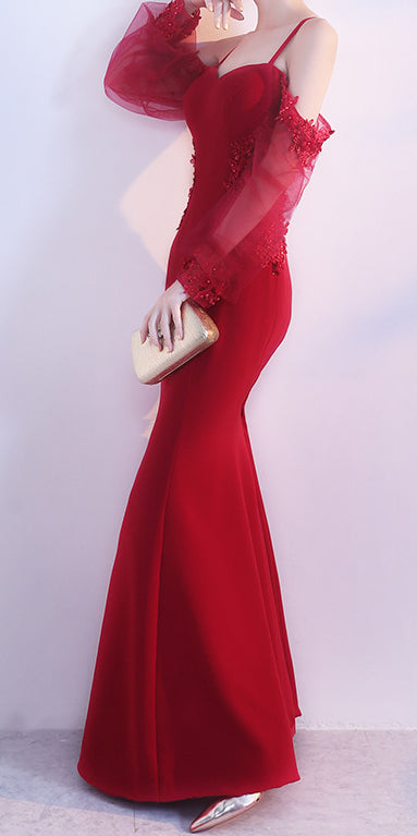 Red Spandex Mermaid Long Prom Dress 2020, Red Formal Gowns, Red Formal Dresses cg6907