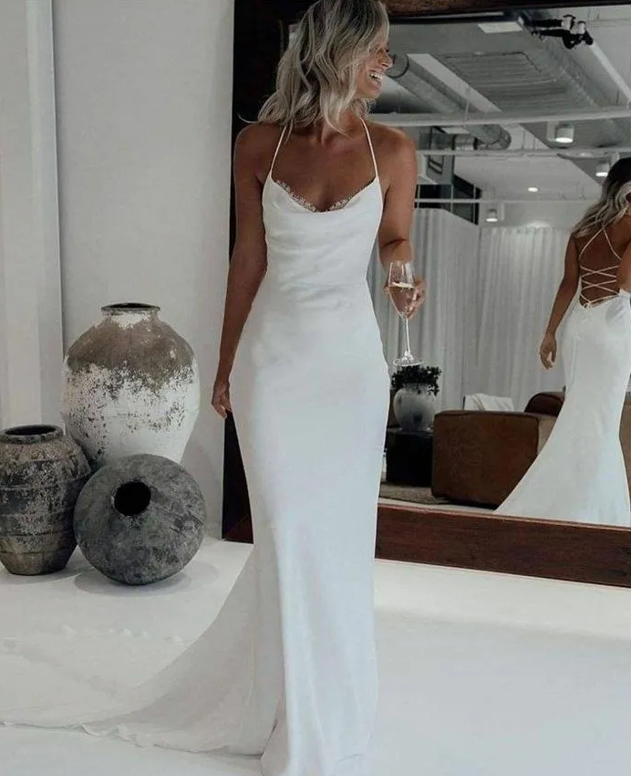White Mermaid Long Prom Dress, Backless Prom Dress cg15310