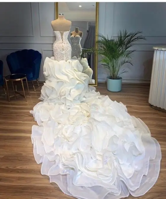 Elegant Sweetheart Lace Up Crystal Mermaid Wedding Dresses Prom Dress cg24808