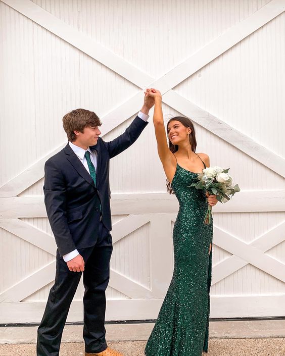 Mermaid green prom dress Long Prom Dresses With Slit cg24908