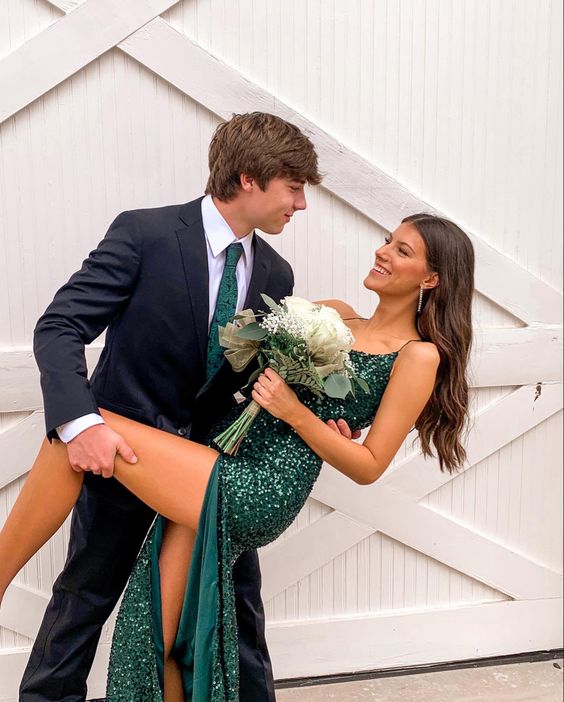 Mermaid green prom dress Long Prom Dresses With Slit cg24908