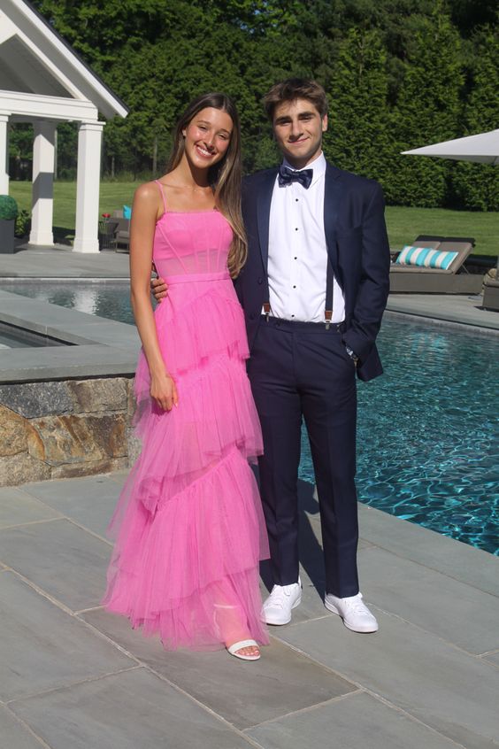 Princess Hot Pink Long Prom Dress Layered Tulle Sleeveless Corset Gown,Evening Dresses cg24859