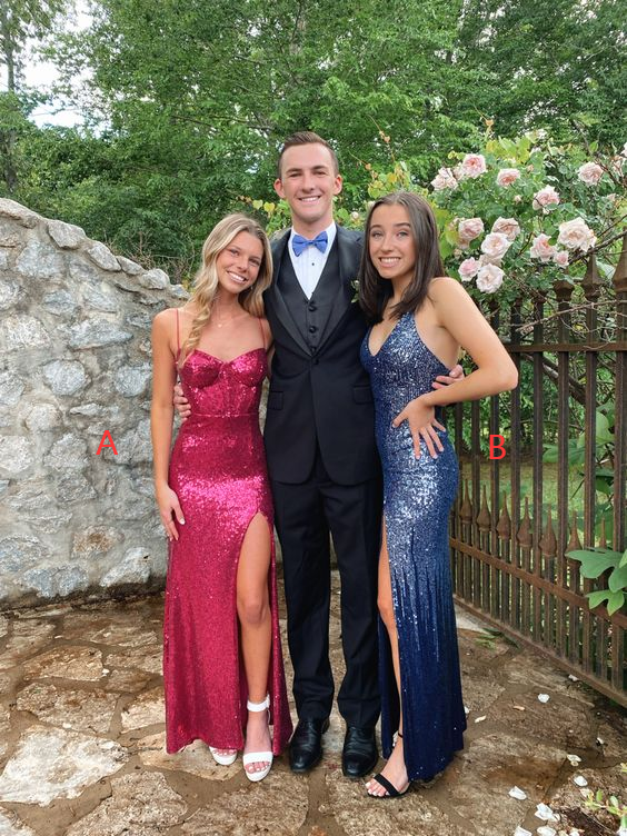 Fuchsia Princess Long Prom Dress Sequin Sleeveless Gown,Evening Dresses cg24864