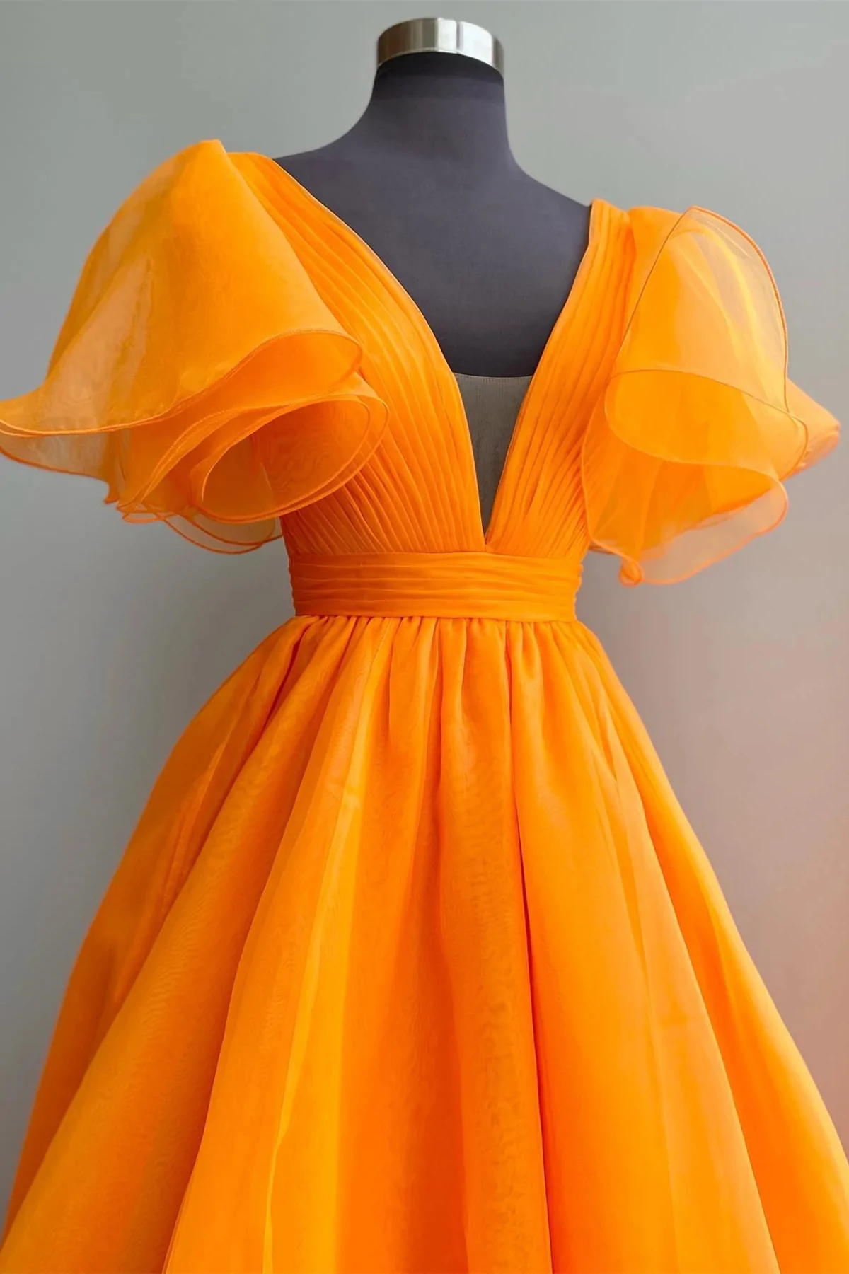 Short Sleeves Orange Long Prom Dresses, Orange Long Formal Evening Dresses cg24855