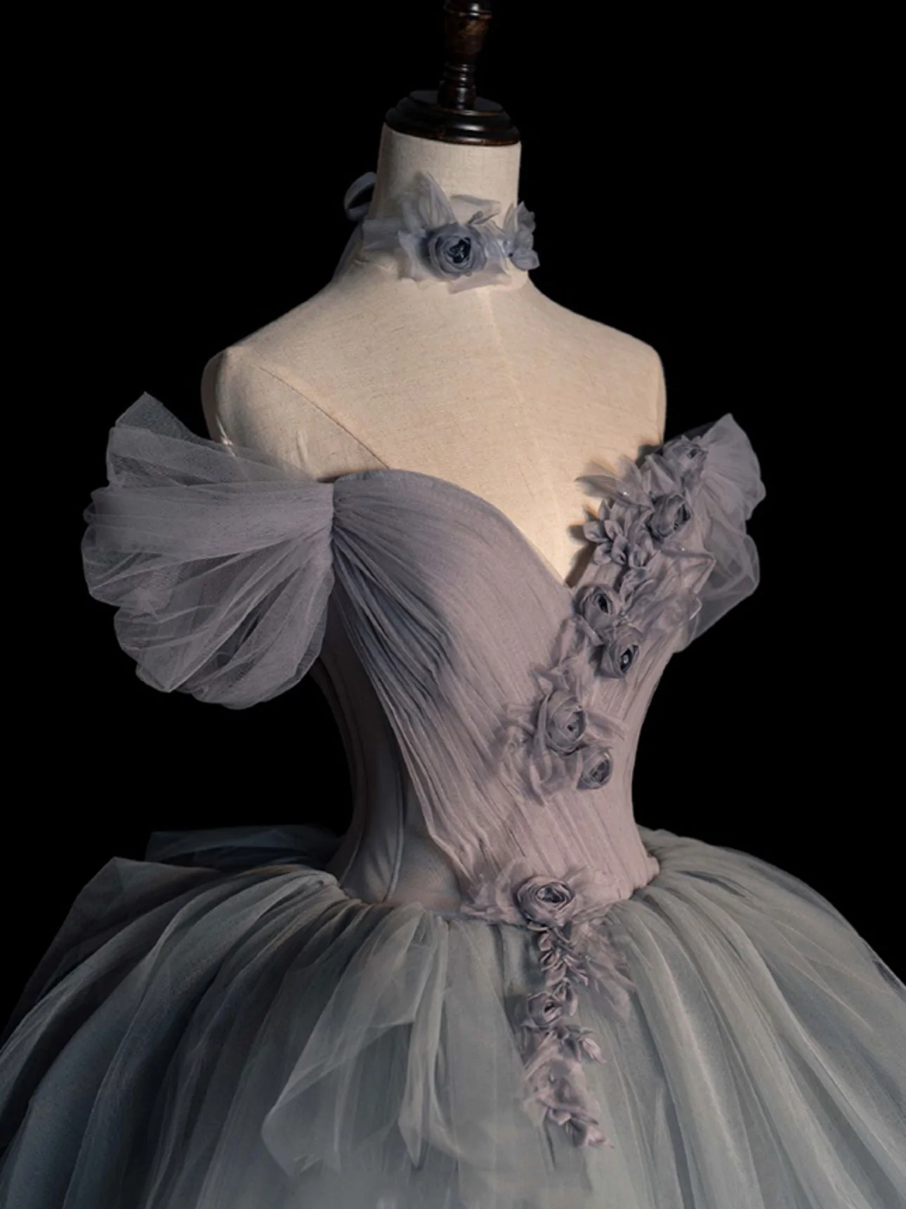 Gray sweetheart neck tulle long prom dress, gray evening dress cg24834