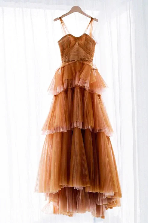 Off The Shoulder Tulle Tiered Long Prom Dress, A Line Evening Gown cg24857