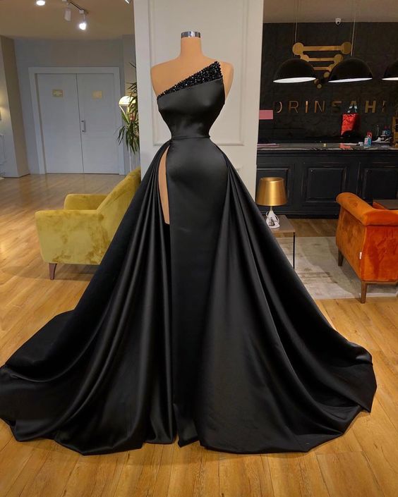 Black Satin Long Prom Dresses,long Formal Dresses cg10800
