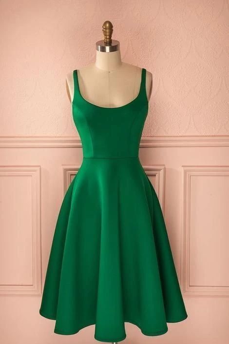 A-Line Green Satin Homecoming Dress cg10812