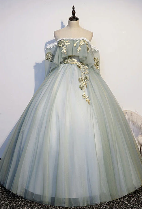 GREEN TULLE LACE LONG PROM DRESS GREEN TULLE LACE FORMAL DRESS cg14744