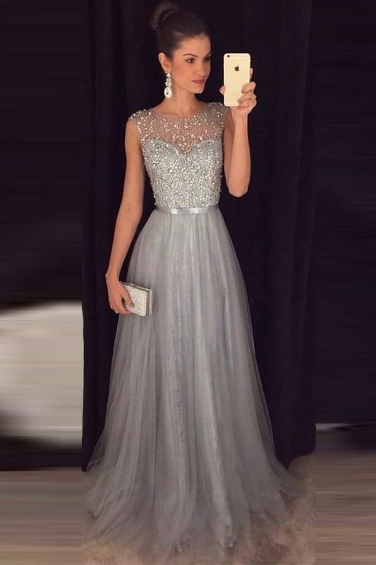 A-line Beaded Long Prom Dress Custom Made Formal Dress Fashion Winter Dance Dress cg1489
