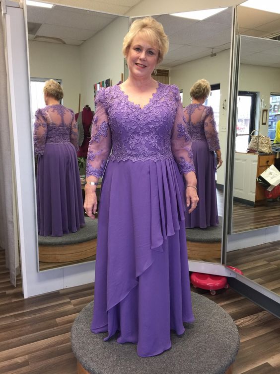 A-Line/Princess V-neck Floor-Length Chiffon Lace Mother of the Bride Dress Prom Dress cg15246