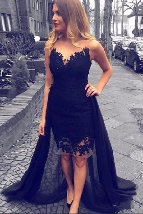 Black Sweetheart Short Prom Dress , Lace Party Dress cg15369