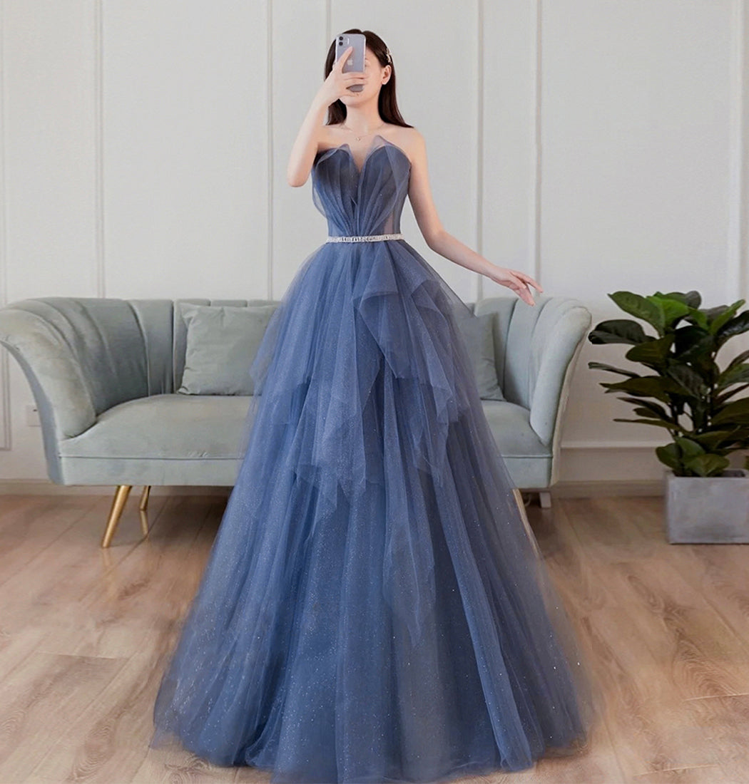 BLUE TULLE LONG PROM DRESS BLUE EVENING DRESS cg15629