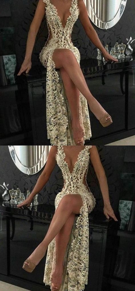 Custom Charming Lace Prom Dress,Sexy Deep V-Neck Evening Dress cg1568