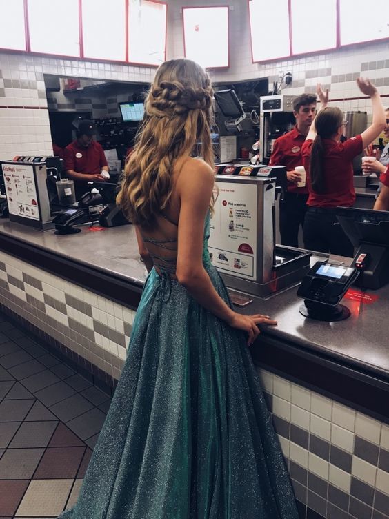 Open Back Shiny Long Prom Dress cg15953