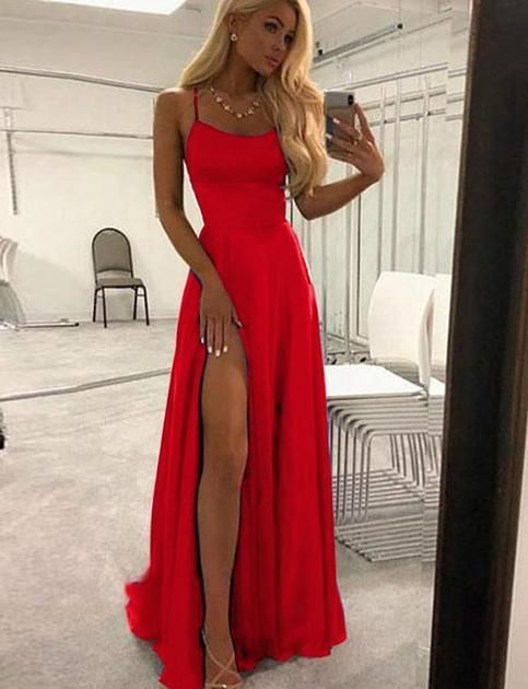 Simple Red Long Prom Dress With Split cg16890