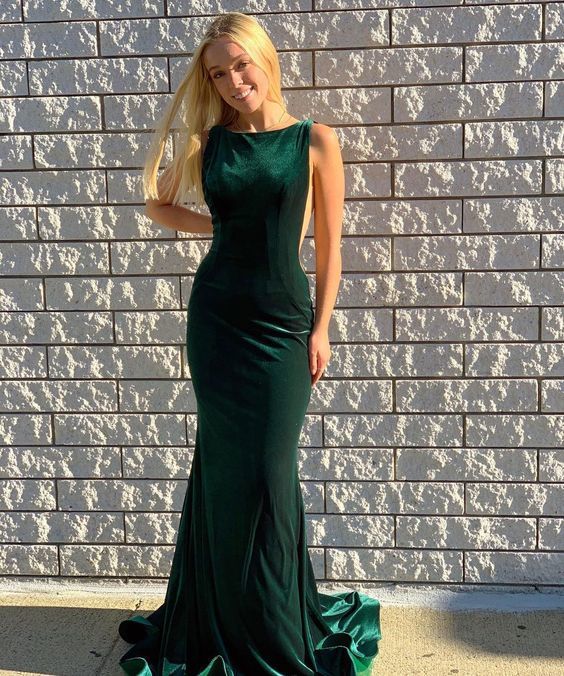 Green Mermaid Long Prom Dress ,Velet Simple Prom Dress cg17139