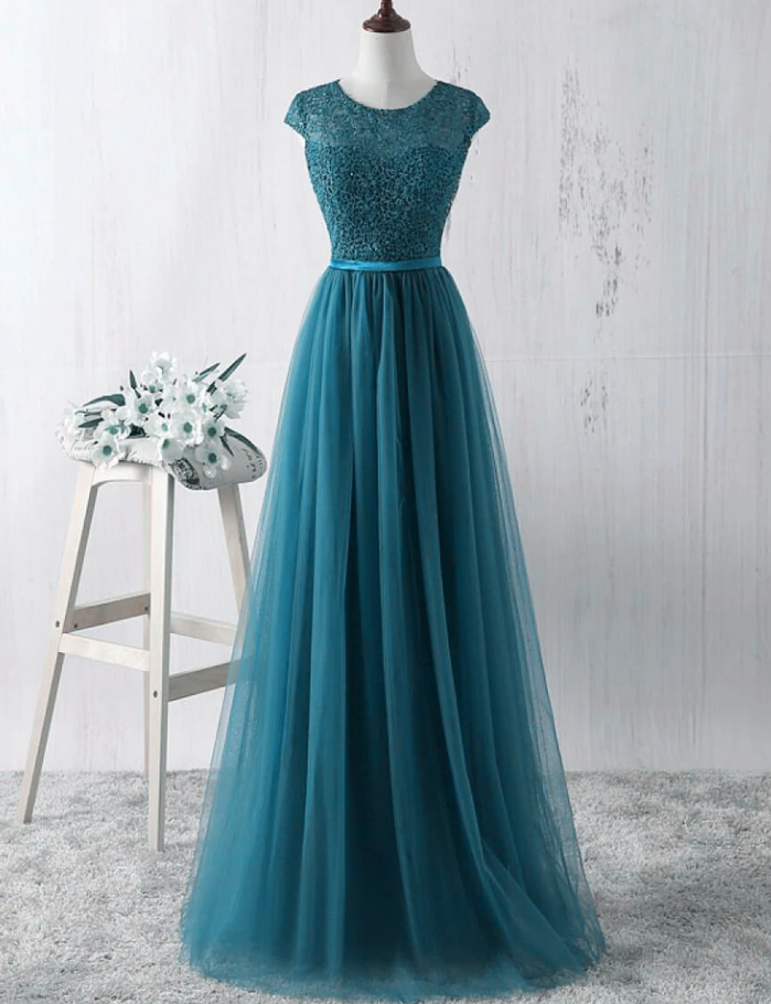Simple Teal Blue Lace And Tulle Bridesmaid Dresss, Long Prom Dress, Party Dress cg17587