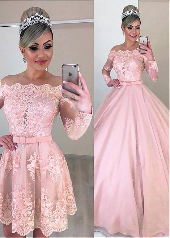 Magbridal Unique Tulle Off-the-shoulder Neckline 2 In 1 Wedding Dresses With Lace Appliques lace long prom dress evening dress cg17615