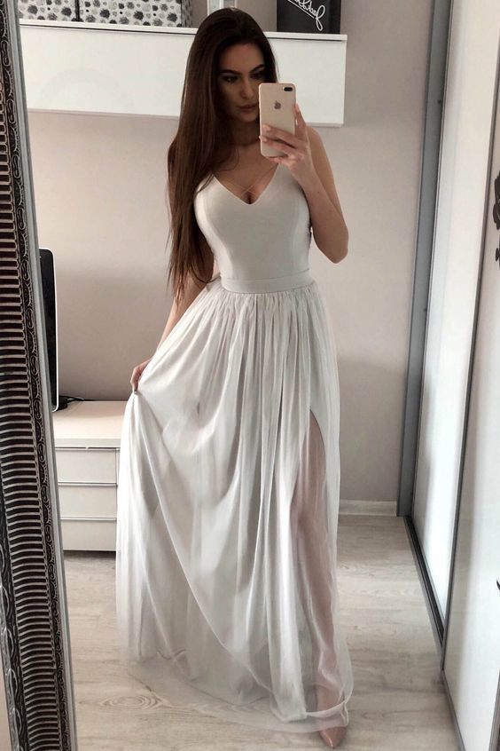 A-line V Neck Simple Prom Dress , Charming Prom Dress cg17985