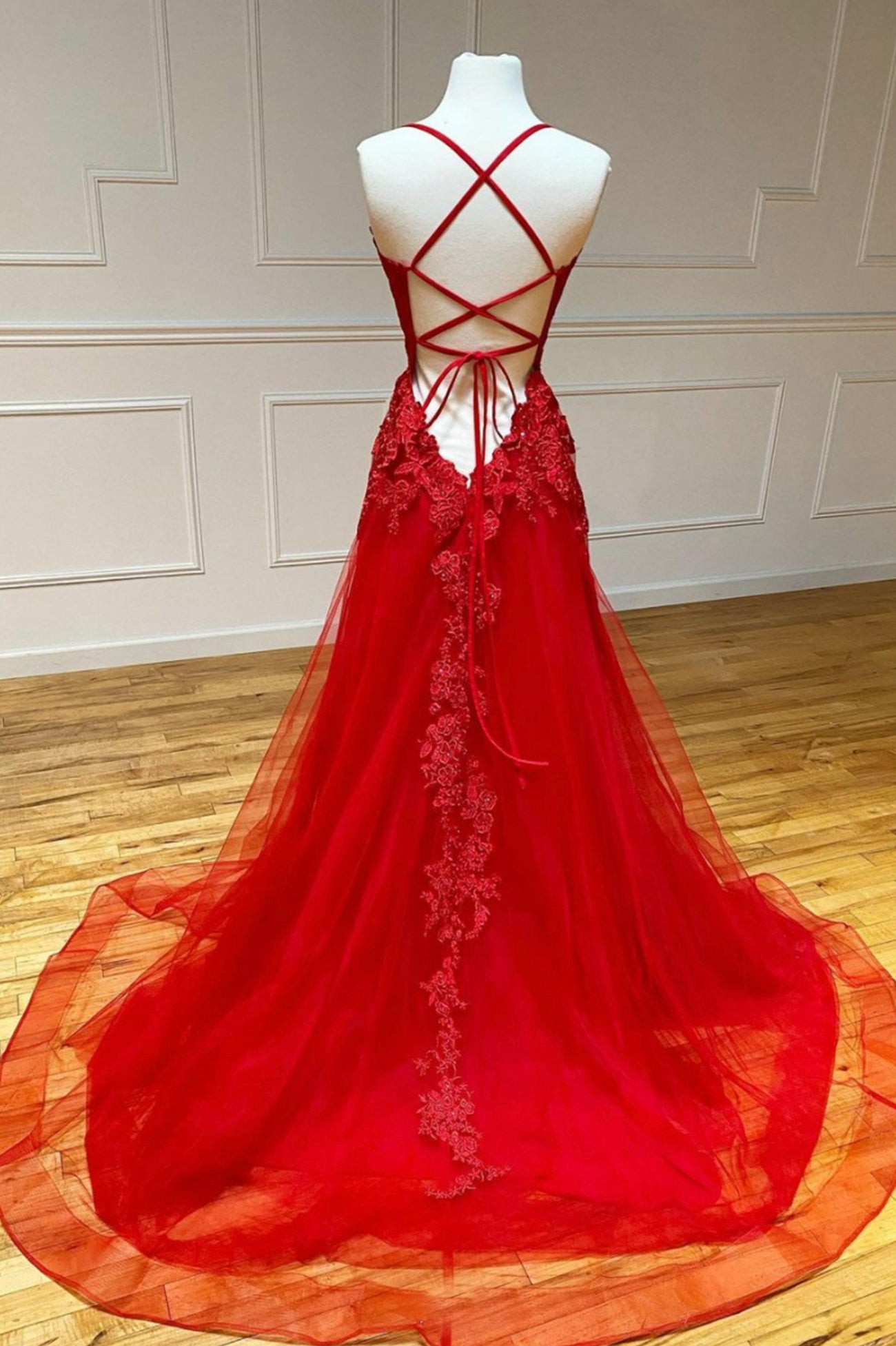 Red lace long prom dress red evening dress cg18912