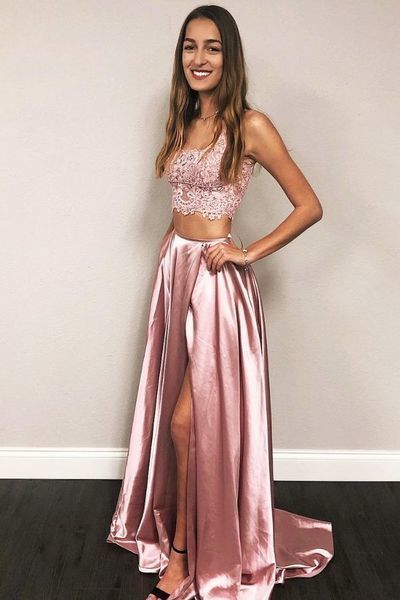 Princess Two Piece Long Prom Dress Slit cg1953