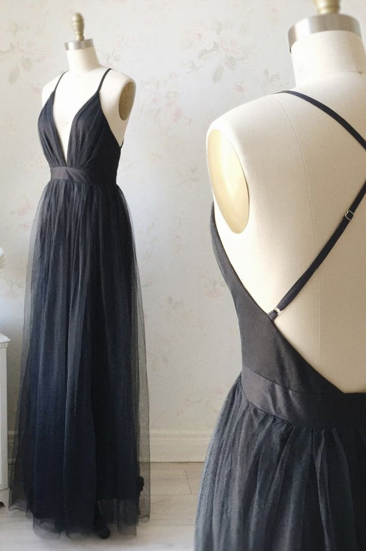 Simple v neck tulle long prom dress evening dress cg19818