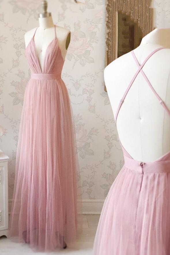 Simple v neck tulle long prom dress evening dress cg19818