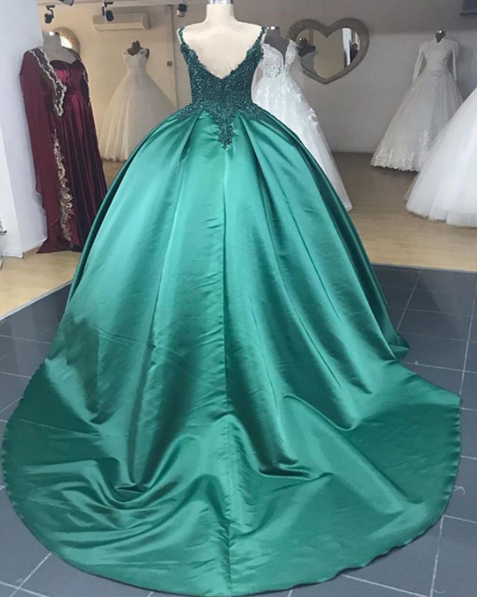 prom dresses V Neck Embellished Beads Green Wedding Dresses Ball Gowns Lace cg19970