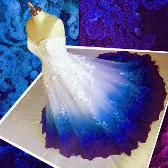 Royal Blue Ombre Prom Dress Sweetheart, Ball Gown Lace Applique Long prom dress 2021 cg20329