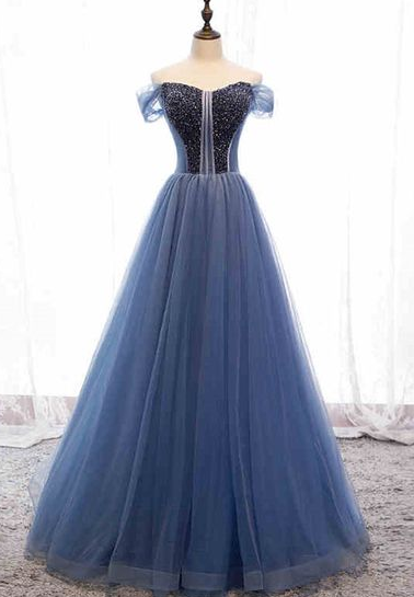 Modest Tulle A Line Long Prom Dresses Cap Sleeve Sweetheart Stunning Beading Prom/Evening Dress cg2043