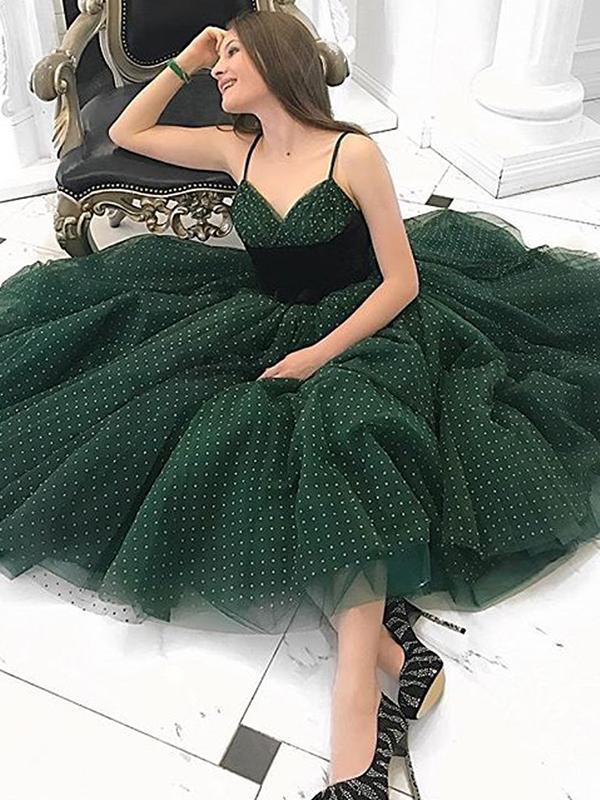 Green Spaghetti Straps Homecoming Dress Tulle Cheap Fashion Homecoming Dress cg2054