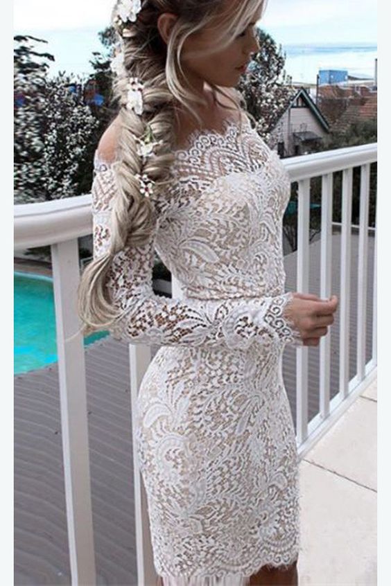 White Lace Homecoming Dress for Teens, Affordable Sexy Short Dresses cg208