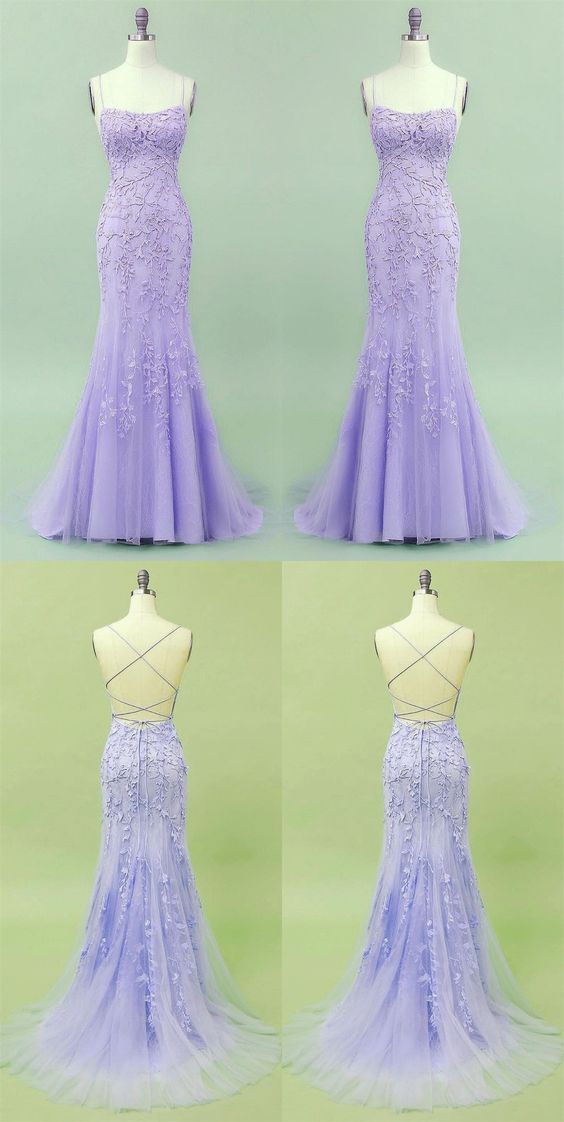 2022 mermaid lavender long prom dress with lace up back cg20992
