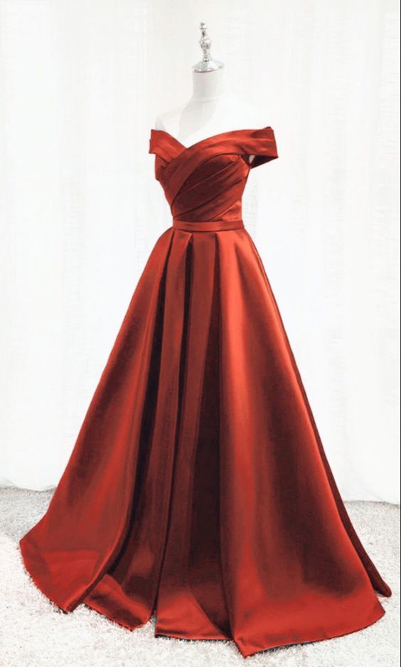 Simple burnt orange satin bridesmaid dresses off the shoulder for Fall wedding party cg21306
