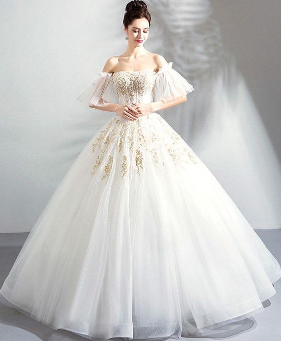 White tulle lace long prom dress, white evening dress cg21490