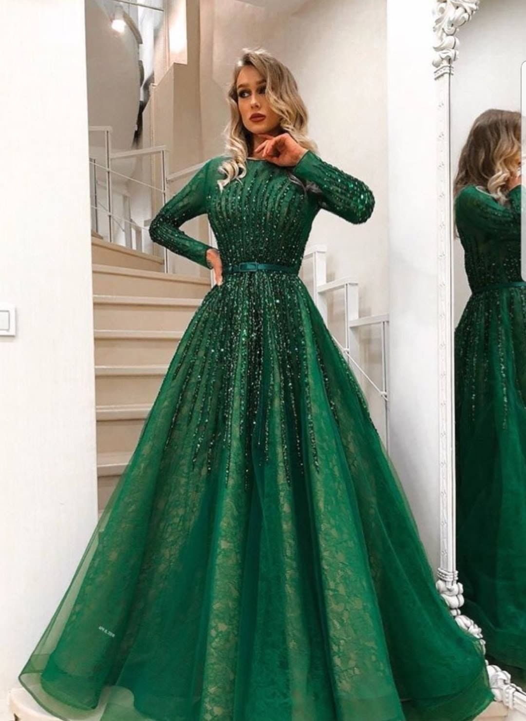 green long prom dress, evening dress cg21502