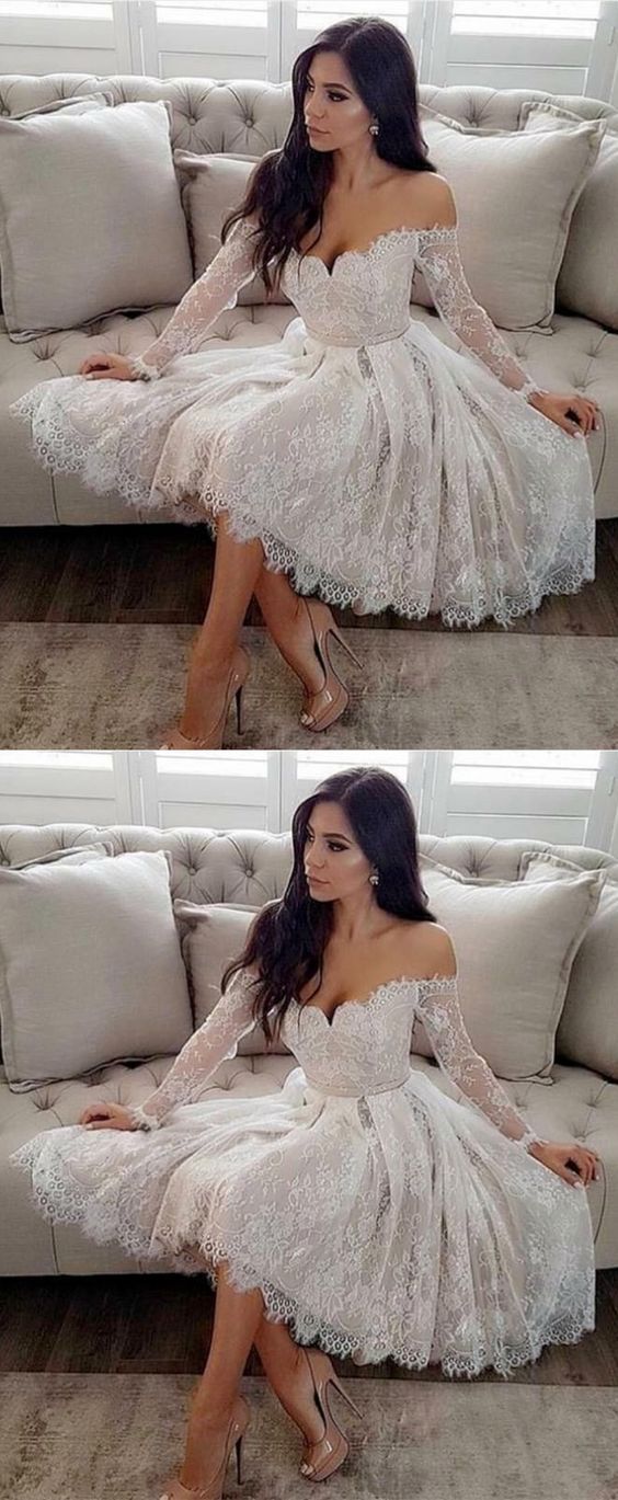 A-Line Off-the-Shoulder Long Sleeves Homecoming Dress cg226