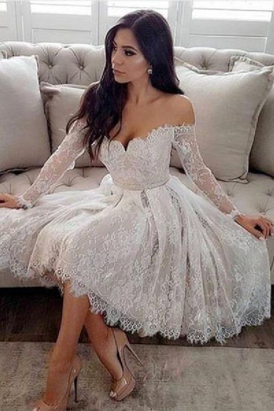 A-Line Off-the-Shoulder Long Sleeves Homecoming Dress cg226