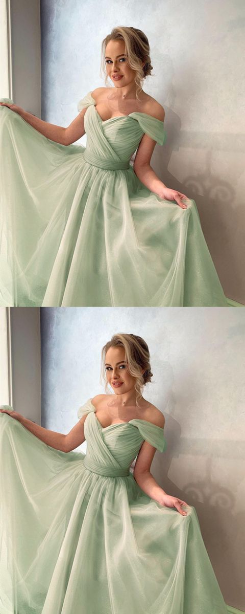 Sage green tulle bridesmaid dresses Long Prom Dress cg23561