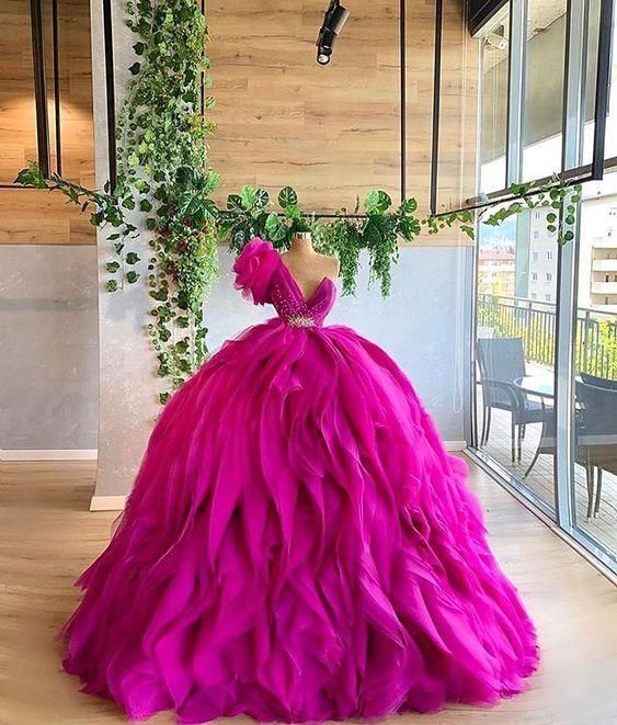A Line Tulle Ball Gown Evening Dress Long Prom Dress cg24402