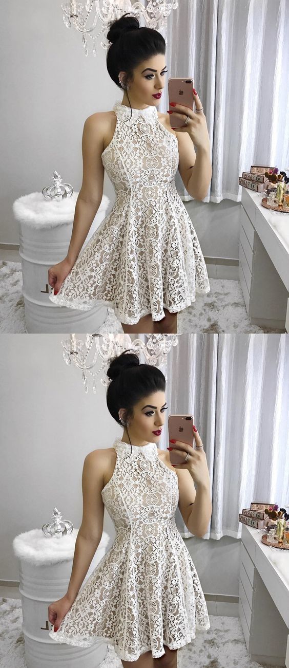 Fashion A-Line High Neck Short/Mini Lace Homecoming/Party Dress ,lace homecoming dress cg298