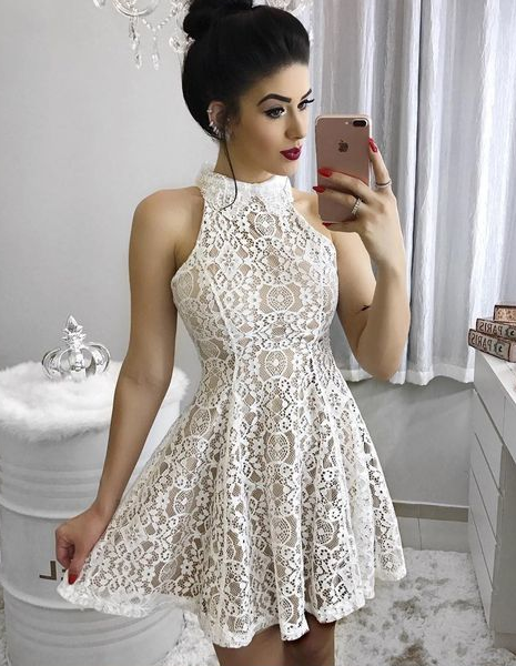 Fashion A-Line High Neck Short/Mini Lace Homecoming/Party Dress ,lace homecoming dress cg298