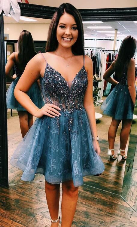 spaghetti straps short grey homecoming dress cg4300