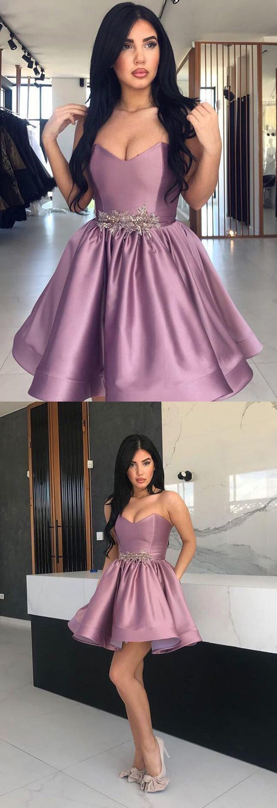Modern A-Line Sweetheart Short Homecoming Dress With Appliques Pleats cg432